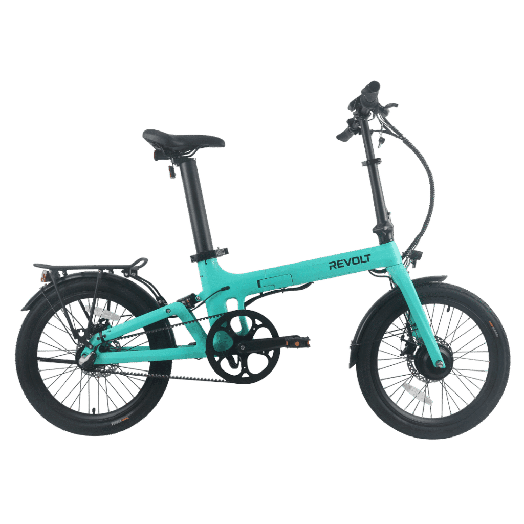 Revolt Bikes Carbon Fiber E-Bike, Mint Green, Belt Drive, Rear Suspension, Nexus 3 Gears