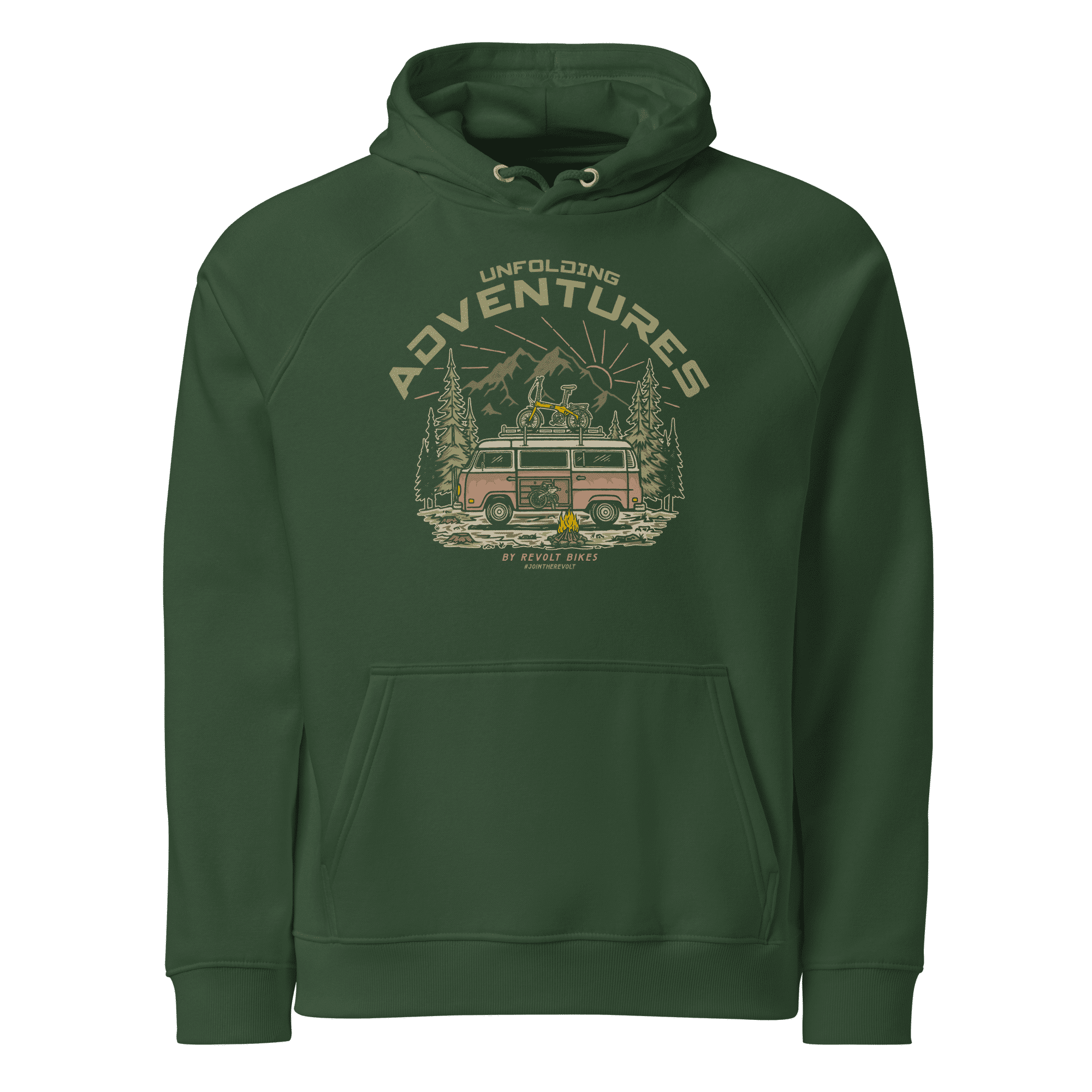 Unfolding Adventures Eco Hoodie Green – By Revolt Bikes