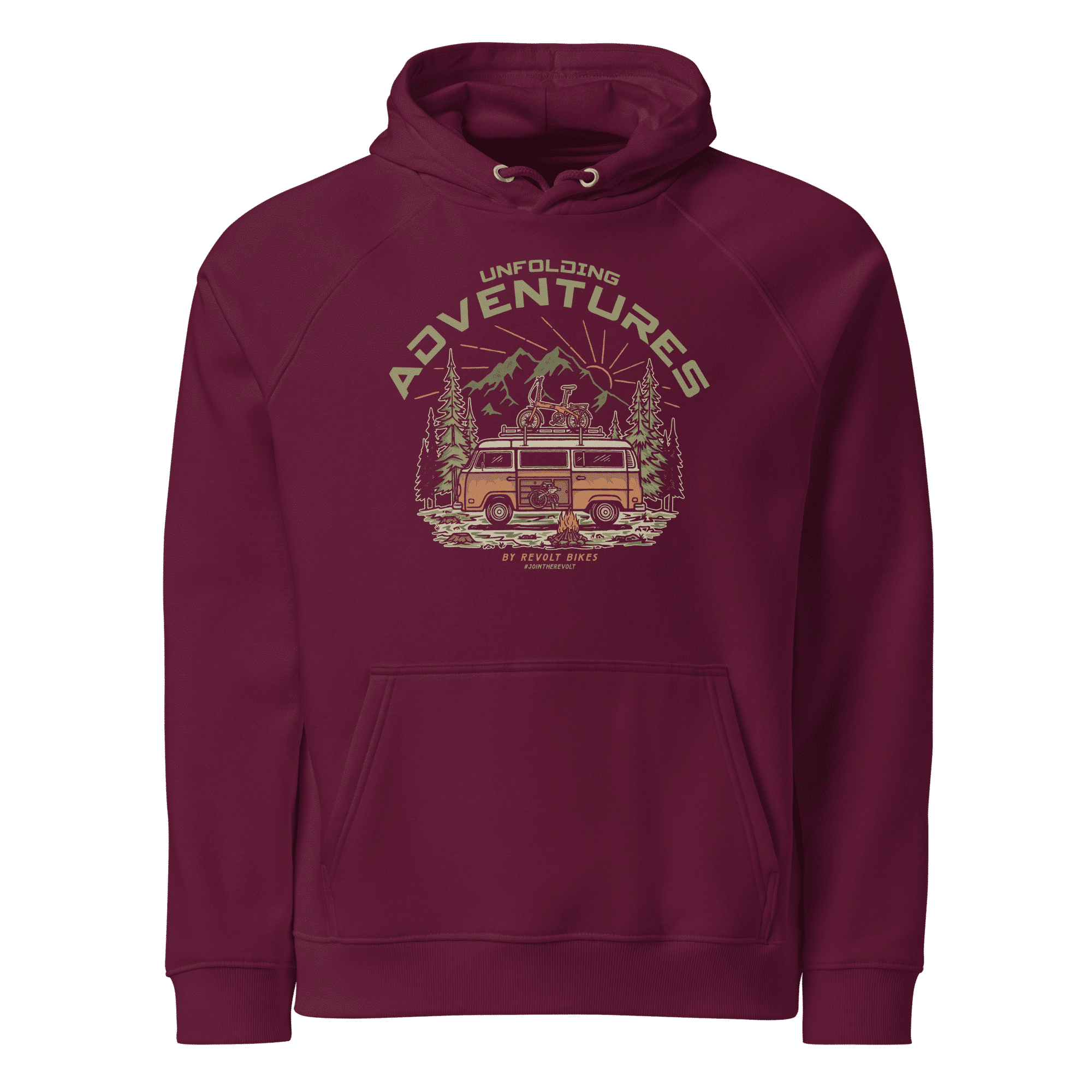 Unfolding Adventures Eco Hoodie Bordeaux – By Revolt Bikes