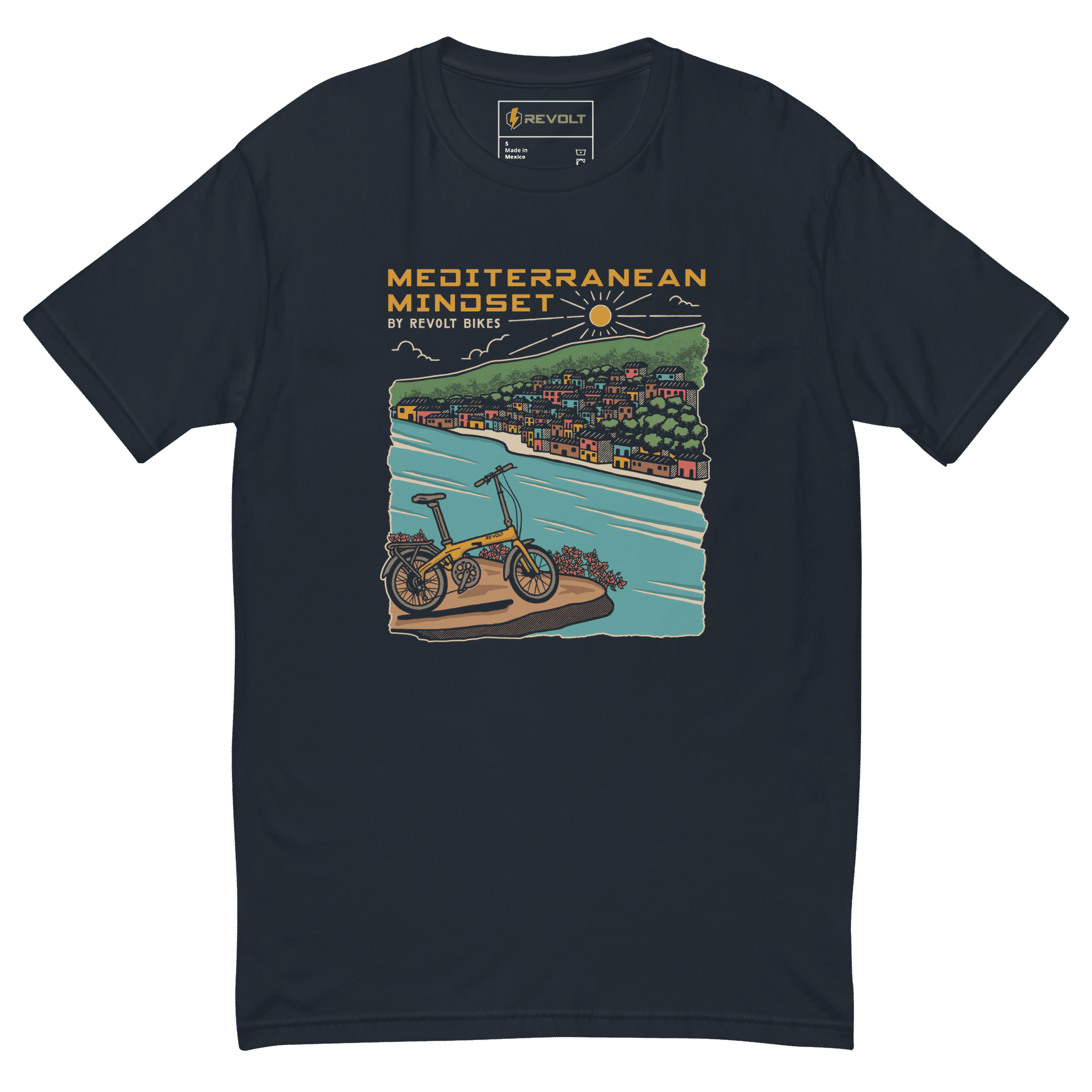 Mediterranean Mindset T-Shirt Marineblau - von Revolt Bikes