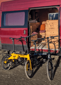 Revolt Carbon Fiber Pro V3 E-Bike Yellow, Revolt Carbon Fiber Pro V1 E-Bike Black Couple Camping Camper