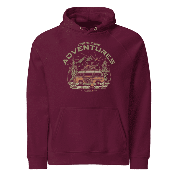 Unfolding Adventures Eco Hoodie Bordeaux – By Revolt Bikes