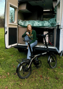Revolt Carbon Fiber Pro V3, Mid Motor, Belt Drive E-Bike, Black, Female, Trailblazer Sweater Green, Camper, Camping