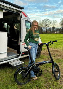 Revolt Carbon Fiber Pro V3, Mid Motor, Belt Drive E-Bike, Black, Female, Trailblazer Sweater Green, Camper, Camping